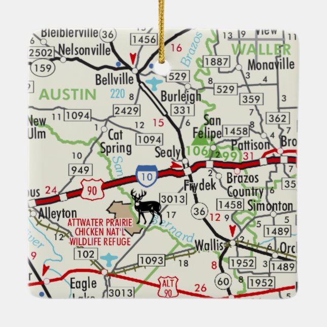 Ornement En Céramique Carte routière Sealy TX (Dos)