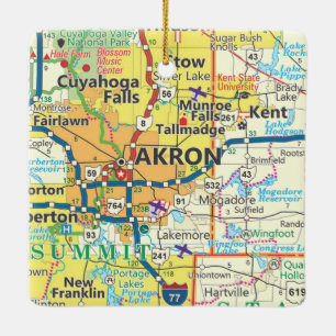 Ornement En Céramique Carte Vintage Akron OH