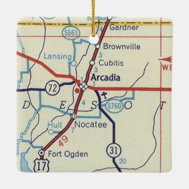 Ornement En Céramique Carte Vintage Arcadia (Dos)