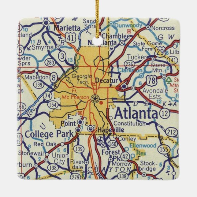 Ornement En Céramique Carte Vintage Atlanta (Dos)