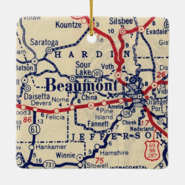 Ornement En Céramique Carte Vintage Beaumont TX (Dos)