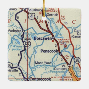 Ornement En Céramique Carte Vintage Boscawen NH