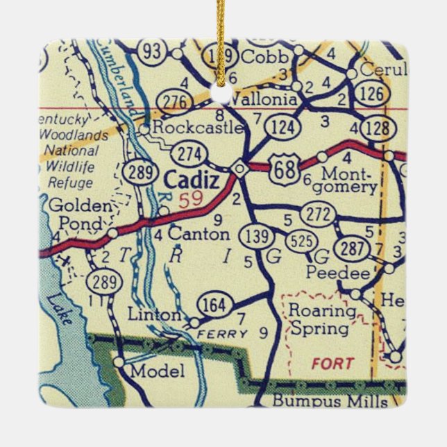 Ornement En Céramique Carte Vintage Cadiz KY (Dos)