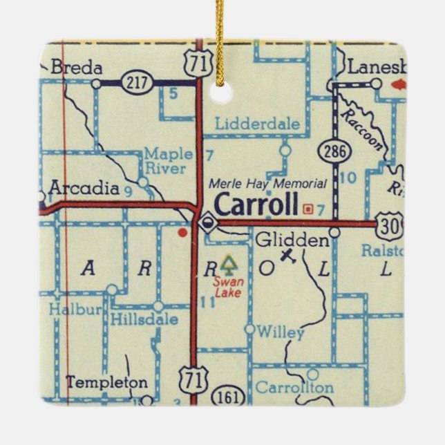 Ornement En Céramique Carte Vintage Carroll Iowa (Dos)