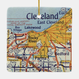 Ornement En Céramique Carte Vintage Cleveland
