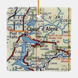 Ornement En Céramique Carte Vintage Coeur d'Alene