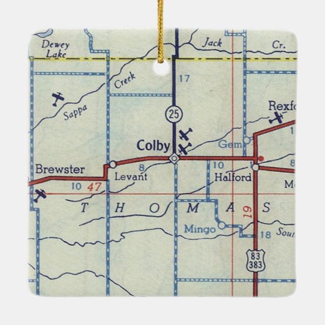 Ornement En Céramique Carte Vintage Colby Kansas (Dos)
