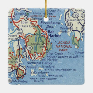 Ornement En Céramique Carte Vintage de Bar Harbour ME