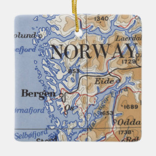 Ornement En Céramique Carte Vintage de Bergen Norvège