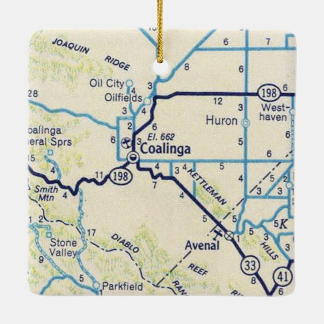 Ornement En Céramique Carte Vintage de Coalinga (Dos)