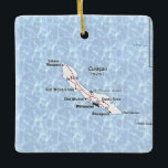 Ornement En Céramique Carte Vintage de Curaçao<br><div class="desc">L'ornement de Noël de Curaçao présente une carte vintage avec une eau tropicale chatoyante.</div>