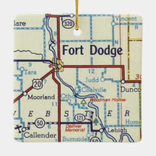 Ornement En Céramique Carte Vintage de Fort Dodge Iowa