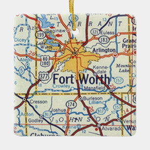 Ornement En Céramique Carte Vintage de Fort Worth au Texas