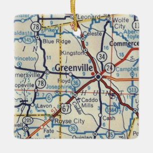 Ornement En Céramique Carte Vintage de Greenville au Texas