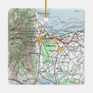 Ornement En Céramique Carte Vintage de Kahului Hawaii