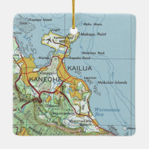 Ornement En Céramique Carte Vintage de Kailua Oahu