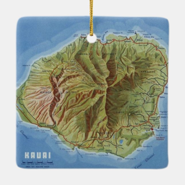Ornement En Céramique Carte Vintage de Kauai (Dos)