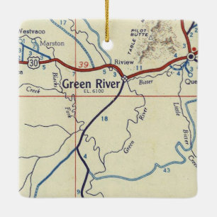 Ornement En Céramique Carte Vintage de la rivière Green