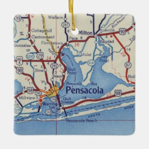 Ornement En Céramique Carte Vintage de l'ornement de Noël de Pensacola