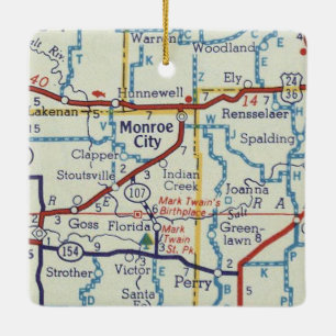 Ornement En Céramique Carte Vintage de Monroe City MO
