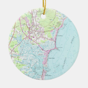 Ornement En Céramique Carte vintage de plage NH (1957) de Hampton