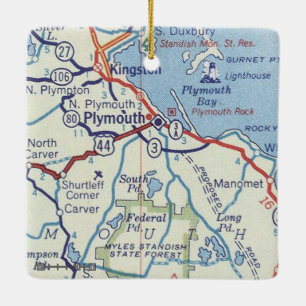 Ornement En Céramique Carte Vintage de Plymouth MA
