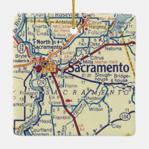 Ornement En Céramique Carte Vintage de Sacramento