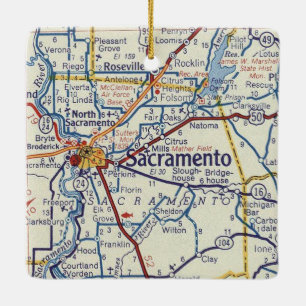 Ornement En Céramique Carte Vintage de Sacramento