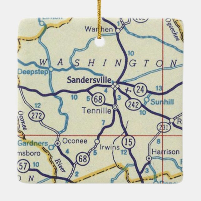 Ornement En Céramique Carte Vintage de Sandersville (Dos)