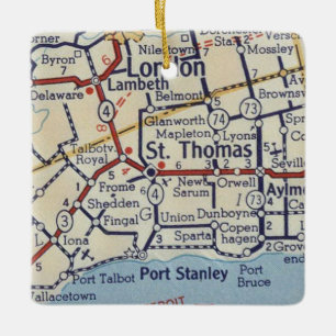 Ornement En Céramique Carte Vintage de St-Thomas Ontario