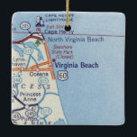Ornement En Céramique Carte Vintage de Virginia Beach<br><div class="desc">L'ornement de Noël de Virginia Beach a été réalisé avec une carte vintage des années 1950,  avant les autoroutes inter-États.</div>