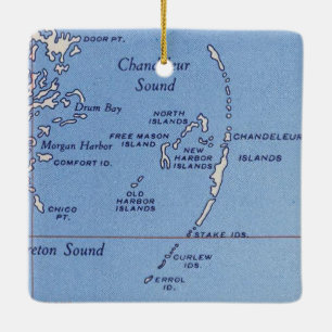 Ornement En Céramique Carte Vintage des îles Chandeleur