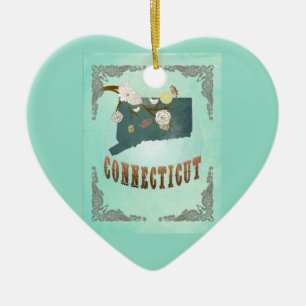 Ornement En Céramique Carte vintage d'état du Connecticut - bleu de
