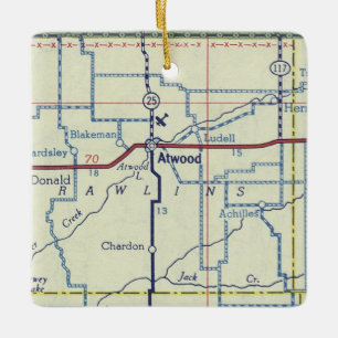 Ornement En Céramique Carte Vintage du Kansas Atwood