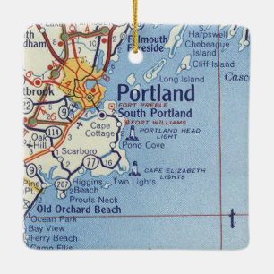 Ornement En Céramique Carte Vintage du Maine de Portland