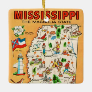 Ornement En Céramique Carte Vintage du Mississippi