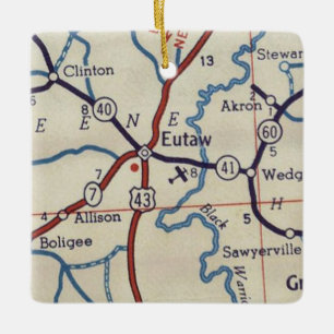 Ornement En Céramique Carte Vintage Eutaw AL