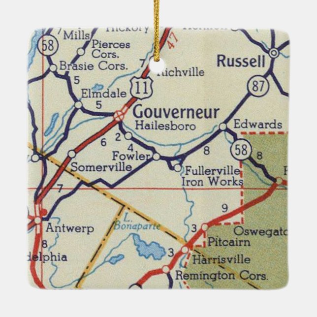 Ornement En Céramique Carte Vintage Gouverneur NY (Dos)