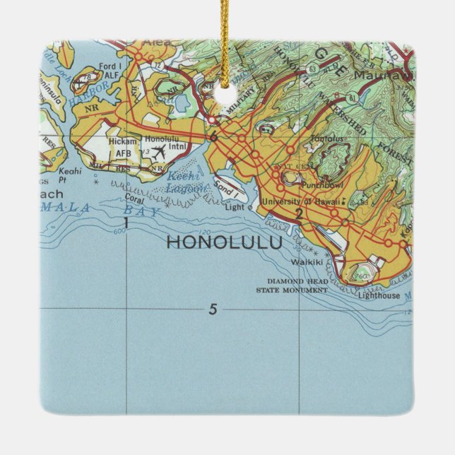 Ornement En Céramique Carte Vintage Honolulu (Dos)