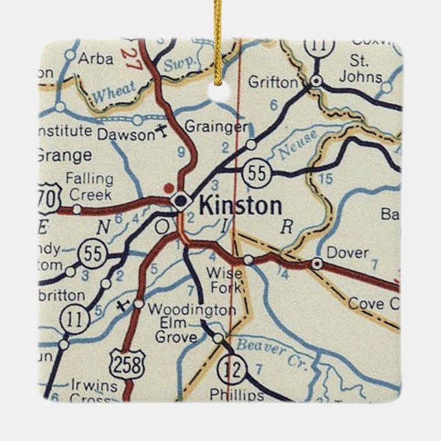 Ornement En Céramique Carte Vintage Kinston NC (Dos)