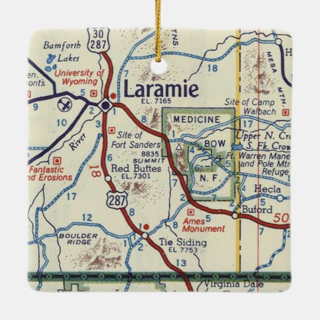 Ornement En Céramique Carte Vintage Laramie WY (Dos)