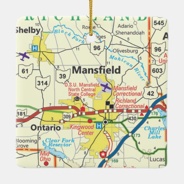 Ornement En Céramique Carte Vintage Mansfield Ohio (Dos)