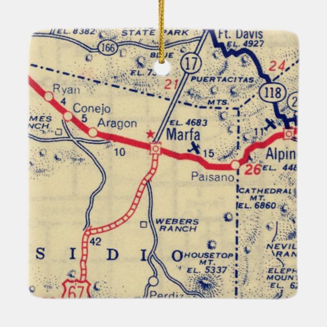 Ornement En Céramique Carte Vintage Marfa TX (Dos)