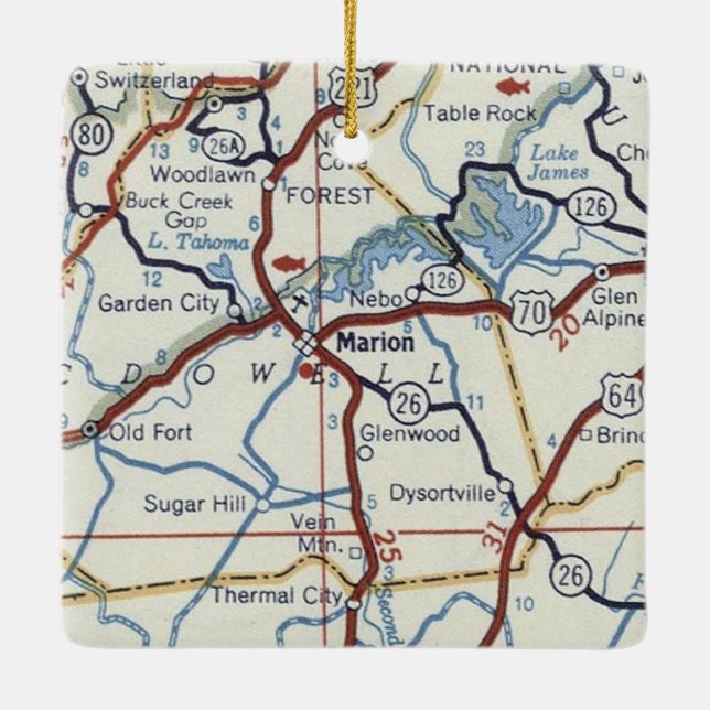 Ornement En Céramique Carte Vintage Marion NC (Dos)