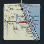 Ornement En Céramique Carte Vintage Melbourne Florida<br><div class="desc">Melbourne Fl carte vintage avec Malabar,  Sawgrass Lake et Melbourne Beach Floride.</div>