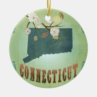 Ornement En Céramique Carte vintage moderne d'état du Connecticut - vert