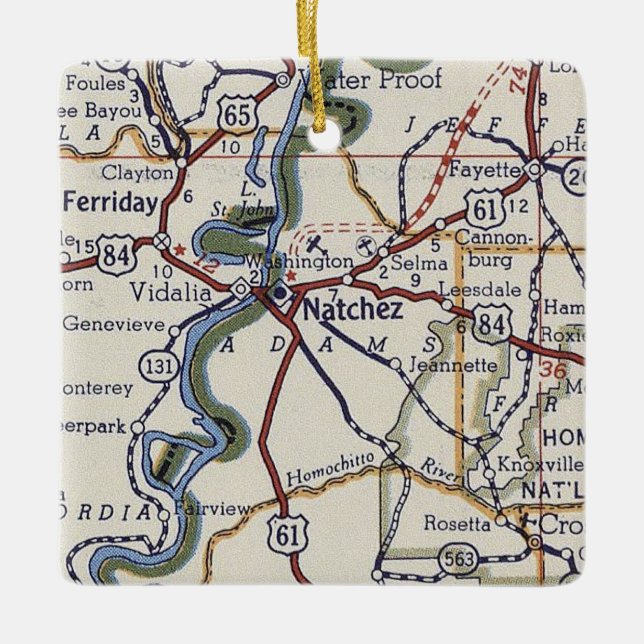 Ornement En Céramique Carte Vintage Natchez MS (Devant)