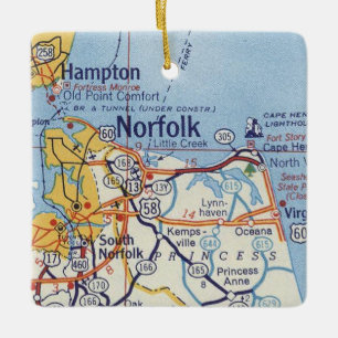 Ornement En Céramique Carte Vintage Norfolk VA