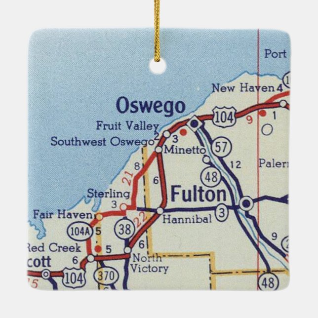 Ornement En Céramique Carte Vintage Oswego NY (Dos)