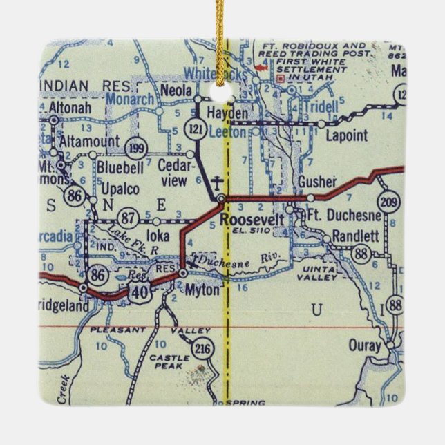 Ornement En Céramique Carte Vintage Roosevelt Utah (Dos)